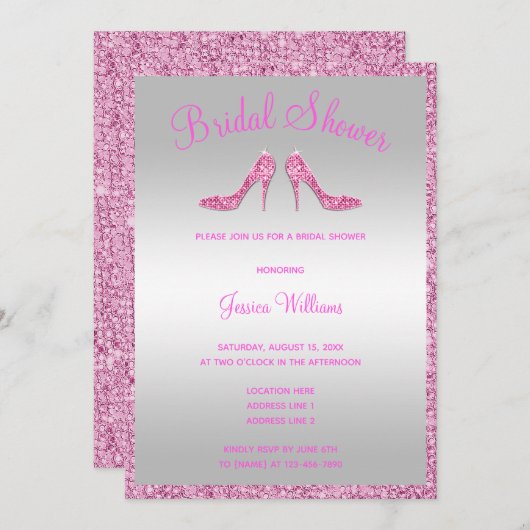 Glitzy Pink Sequins & Stilettos Vrijgezellenfeest Kaart (Voorkant / Achterkant)