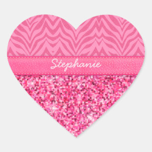 Glitzy Pink Zebra Hart Sticker