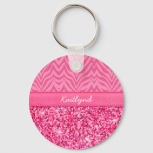 Glitzy Pink Zebra Sleutelhanger
