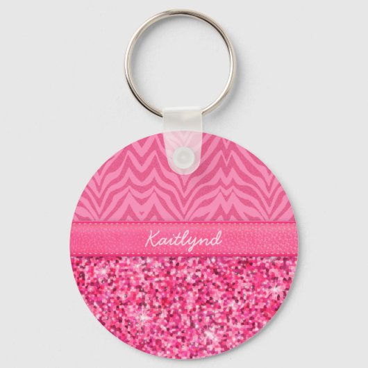 Glitzy Pink Zebra Sleutelhanger (Voorkant)