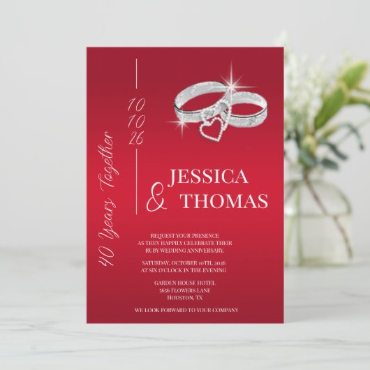 Glitzy Posh 40th Ruby Wedding Jubileum Kaart (Staand voorkant)