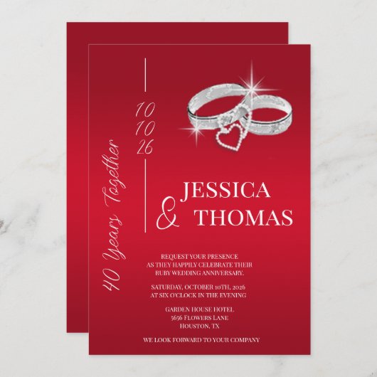 Glitzy Posh 40th Ruby Wedding Jubileum Kaart (Voorkant / Achterkant)