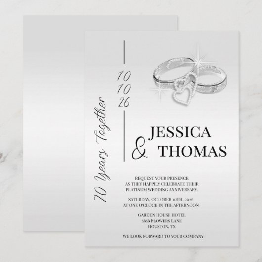 Glitzy Posh 70e Platinum Wedding Jubileum Kaart (Voorkant / Achterkant)