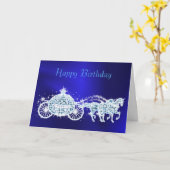 Glitzy Princess Blue Coach & Paarden Verjaardag Kaart (Gele Bloem)
