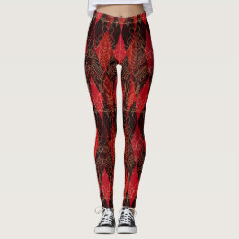 Glitzy Queen of Hearts Harlequin Red Black White Leggings
