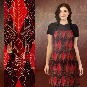 Glitzy Queen of Hearts Harlequin Red Black White Schort