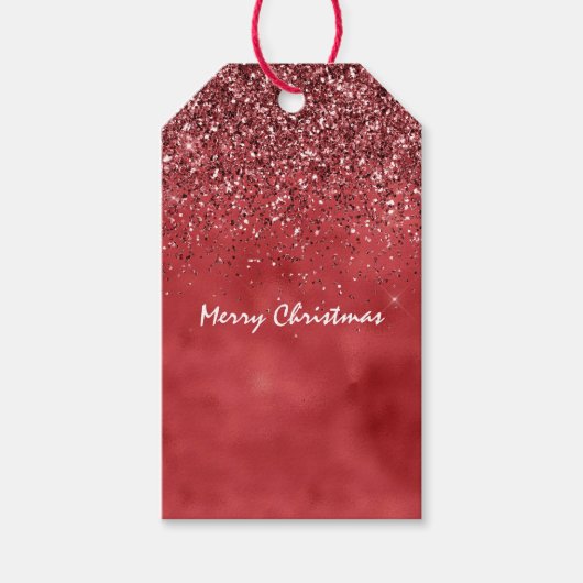 Glitzy Red Glitter Sparkle Cadeaulabel (Voorkant)