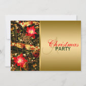 Glitzy Red, Green, Gold Chritsmas Party Invitation Kaart (Voorkant)