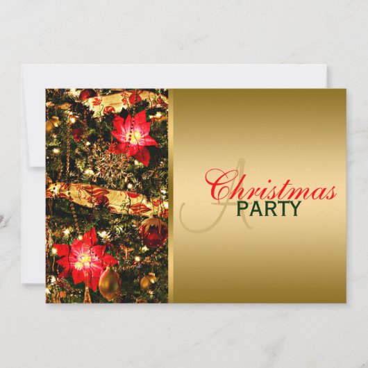 Glitzy Red, Green, Gold Chritsmas Party Invitation Kaart (Voorkant)