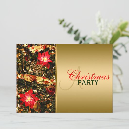 Glitzy Red, Green, Gold Chritsmas Party Invitation Kaart (Staand voorkant)