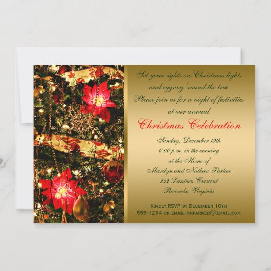 Glitzy Red, Green, Gold Chritsmas Party Invitation Kaart (Achterkant)