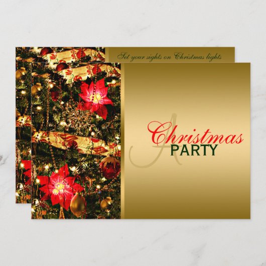 Glitzy Red, Green, Gold Chritsmas Party Invitation Kaart (Voorkant / Achterkant)