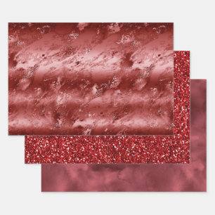 Glitzy Red Ombre Marble Inpakpapier Vel