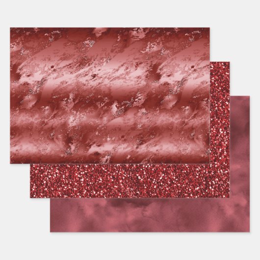 Glitzy Red Ombre Marble Inpakpapier Vel (Set)