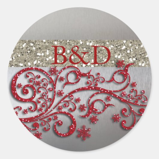 Glitzy Red Silver Glitter Personalized Seal Ronde Sticker (Voorkant)