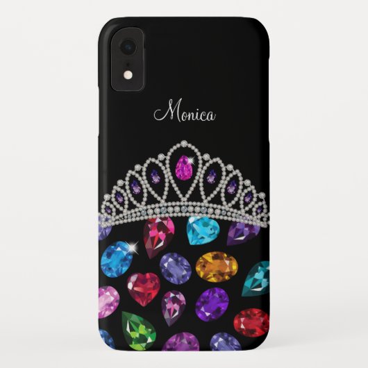 Glitzy Rhinestone Jewels Queen Crown Monogram Case-Mate iPhone Case (Achterkant)