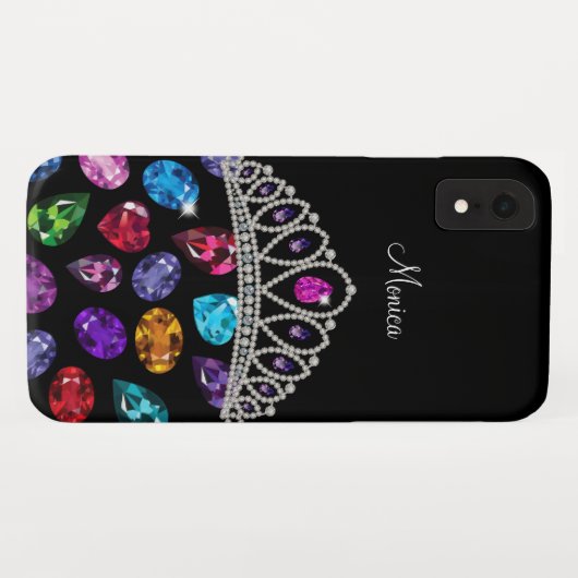 Glitzy Rhinestone Jewels Queen Crown Monogram Case-Mate iPhone Case (Achterkant (horizontaal))