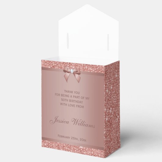 Glitzy Roos Gold Bow & Gem Birthday Party Bedankdoosjes (Geopend)