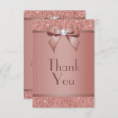 Glitzy Roos Gold Bow & Gem Birthday Party Bedankkaart (Voorkant / Achterkant)