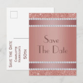 Glitzy Roos Gold & Diamond Gem Birthday Party Aankondigingskaart (Voorkant / Achterkant)