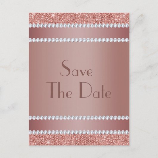 Glitzy Roos Gold & Diamond Gem Birthday Party Aankondigingskaart (Voorkant)