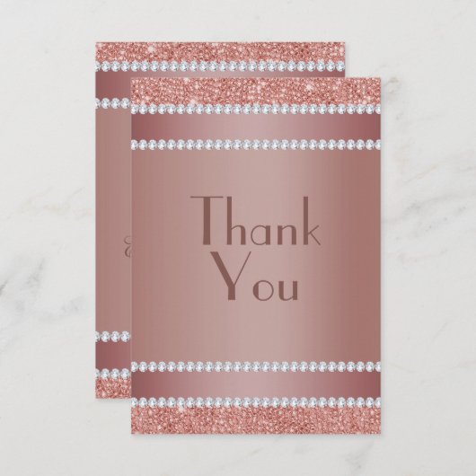 Glitzy Roos Gold & Diamond Gem Birthday Party Bedankkaart (Voorkant / Achterkant)