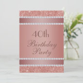Glitzy Roos Gold & Diamond Gem Birthday Party Kaart (Staand voorkant)