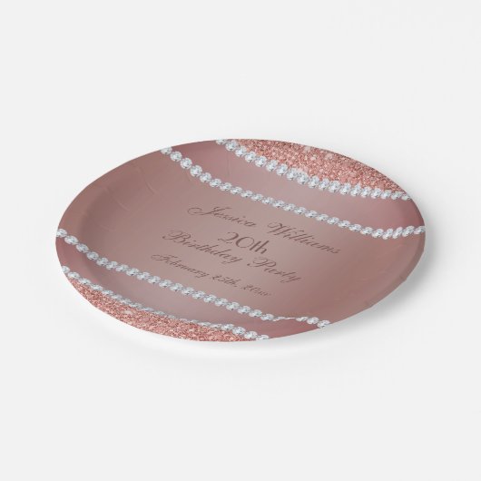 Glitzy Roos Gold & Diamond Gem Birthday Party Papieren Bordje (Gekanteld)