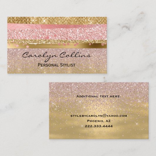 Glitzy Roze en Gold Glittery Visitekaartje (Voorkant / Achterkant)