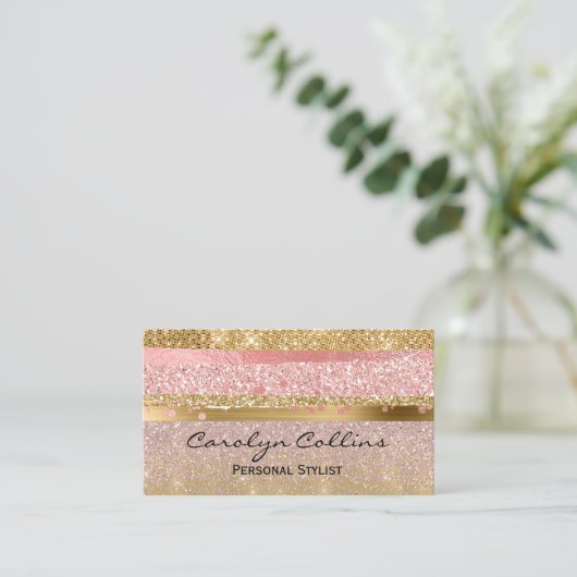 Glitzy Roze en Gold Glittery Visitekaartje (Staand voorkant)