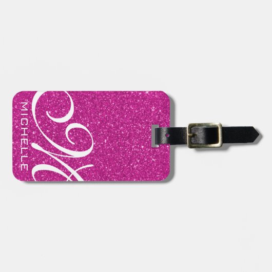 Glitzy Roze Manuscript Monogramed Bagagelabel (Voorkant horizontaal)