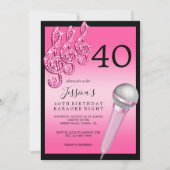 Glitzy Roze Muzieknoten & Micro Karaoke Verjaardag Kaart (Voorkant)