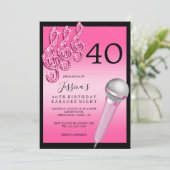 Glitzy Roze Muzieknoten & Micro Karaoke Verjaardag Kaart (Staand voorkant)