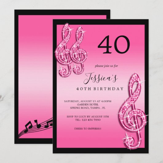 Glitzy Roze Muzieknoten Verjaardag Kaart (Voorkant / Achterkant)