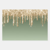 Glitzy Sage Green Sparkle Glitter Drips Verjaardag Inpakpapier Vel (Voorkant 2)
