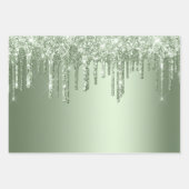 Glitzy Sage Green Sparkle Glitter Drips Verjaardag Inpakpapier Vel (Voorkant)