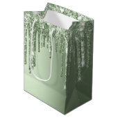 Glitzy Sage Green Sparkle Glitter Drips Verjaardag Medium Cadeauzakje (Voorkant Gekanteld)