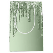 Glitzy Sage Green Sparkle Glitter Drips Verjaardag Medium Cadeauzakje (Voorkant)