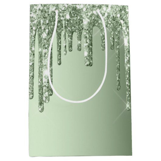 Glitzy Sage Green Sparkle Glitter Drips Verjaardag Medium Cadeauzakje (Voorkant)