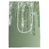 Glitzy Sage Green Sparkle Glitter Drips Verjaardag Medium Cadeauzakje (Achterkant)