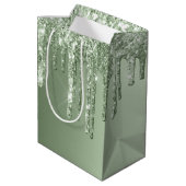 Glitzy Sage Green Sparkle Glitter Drips Verjaardag Medium Cadeauzakje (Achterkant Gekanteld)