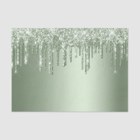 Glitzy Sage Green Sparkle Glitter Drips Verjaardag Tissuepapier (Voorkant)