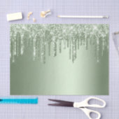 Glitzy Sage Green Sparkle Glitter Drips Verjaardag Tissuepapier (Craft)