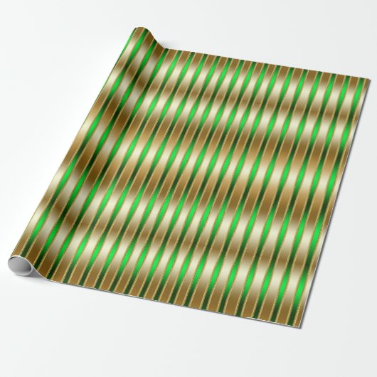 Glitzy Shiny Gold en Green Stripes Cadeaupapier (Uitgerold)