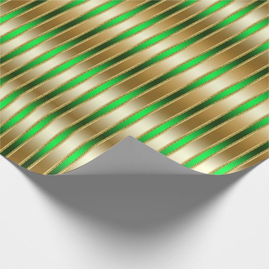 Glitzy Shiny Gold en Green Stripes Cadeaupapier (Hoek)