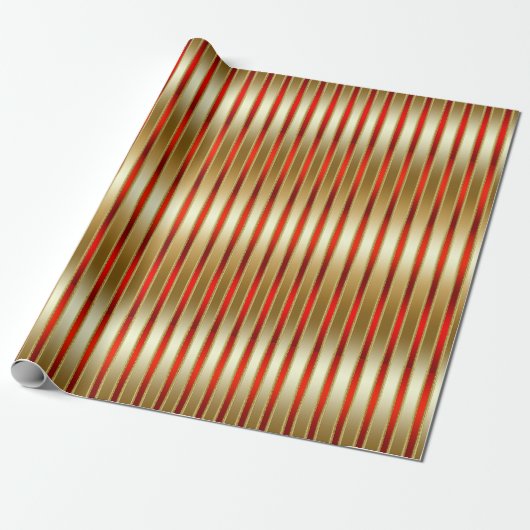 Glitzy Shiny Gold en Red Stripes Cadeaupapier (Uitgerold)