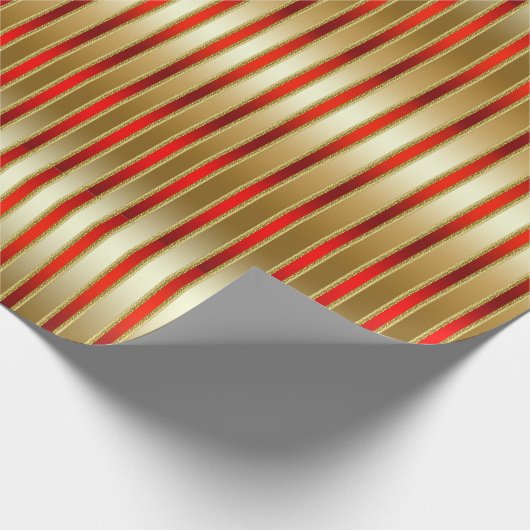 Glitzy Shiny Gold en Red Stripes Cadeaupapier (Hoek)