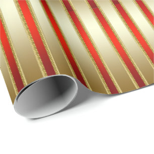 Glitzy Shiny Gold en Red Stripes Cadeaupapier