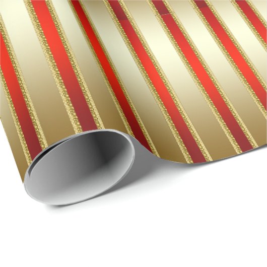 Glitzy Shiny Gold en Red Stripes Cadeaupapier (Rol Hoek)