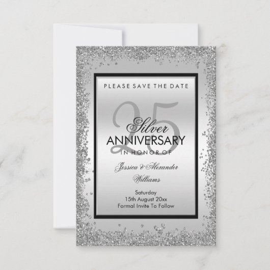 Glitzy Silver & Black 25th Wedding Jubileum (Voorkant)